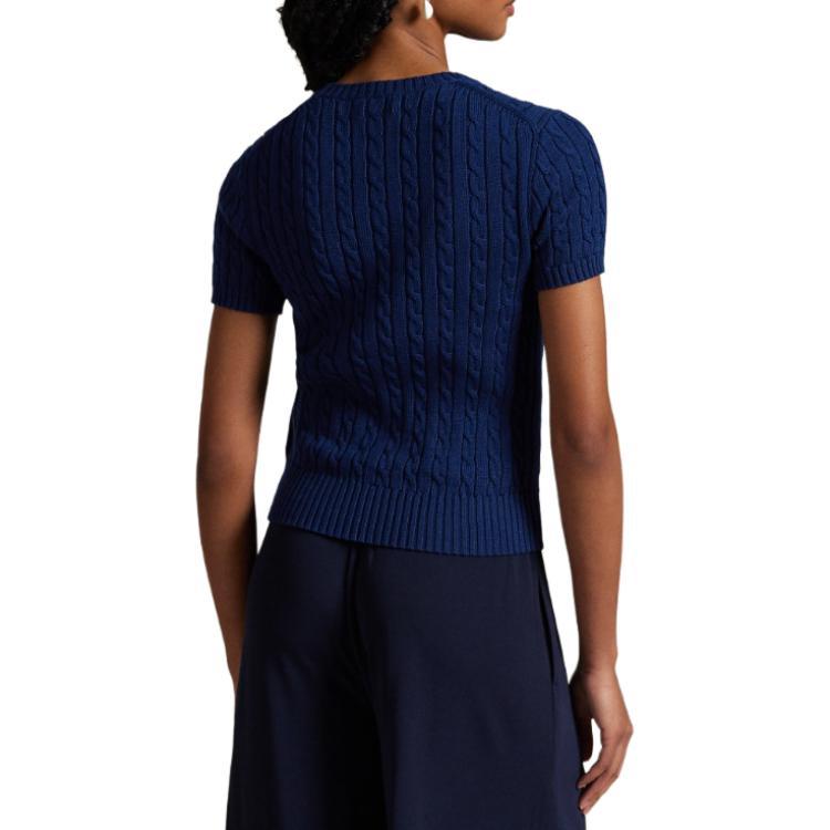 Polo Ralph Lauren Logo Embroidered Round Neck Slim Fit Short Sleeve Knit Top Women Tops Blue WMPOSWENC021234-400