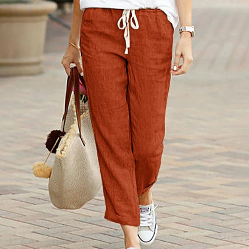 Premium New Women's Loose Cotton - Linen Jogger Pants. Drawstring Elastic Waist, Capri Tapered, with Pockets for Daily Comfort