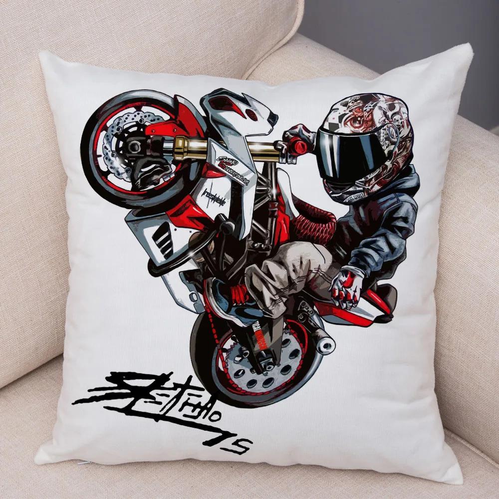 Extreme Sports Motorcycle Pattern Cushion Cartoon Mobile Bicycle Pillow Head Cover Decoration Living Room Sofa Car Home