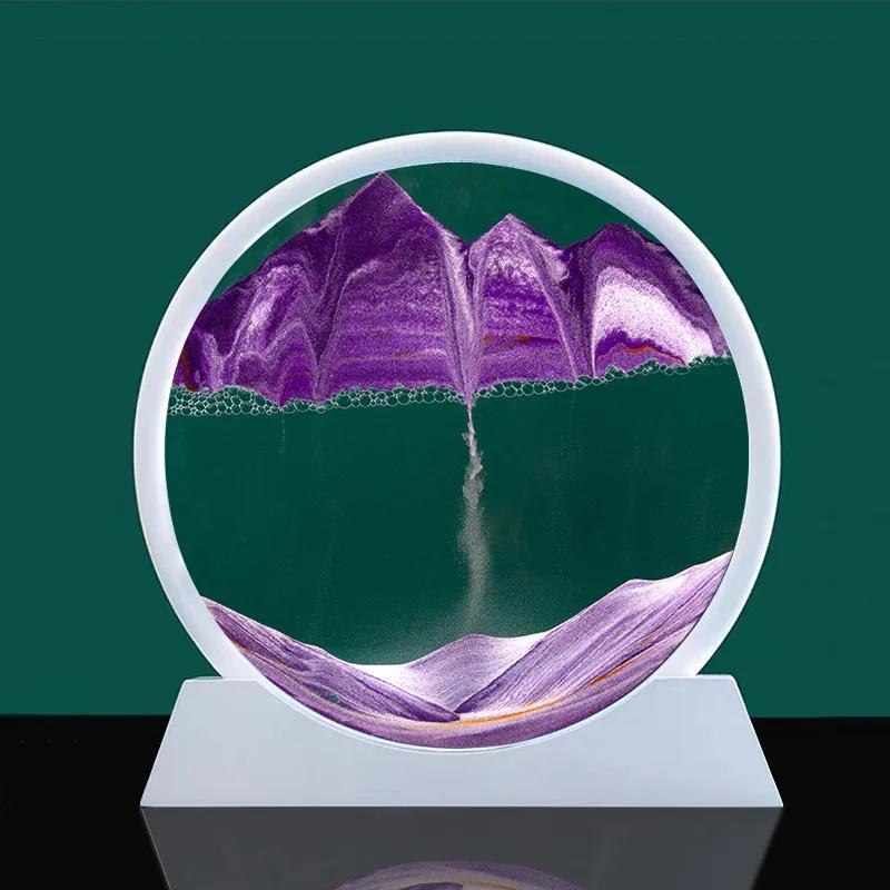 3D Moving Sand Art Picture Round Glass Deep Sea Sandscape Hourglass Quicksand Craft Flowing Sand Painting Office Home Decor Gift