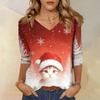 Women's T Shirt CHristmas Print 3/4 Sleeve Daily Weekend Fashion Basic V- Neck Regular Top