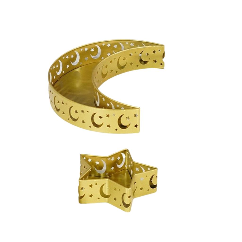 Set aus 2 eleganten Obstschalen-Ausstellern aus Eisenhandwerk mit Halbmond- und Burgmotiv, ideal für Ramadan-Feiern