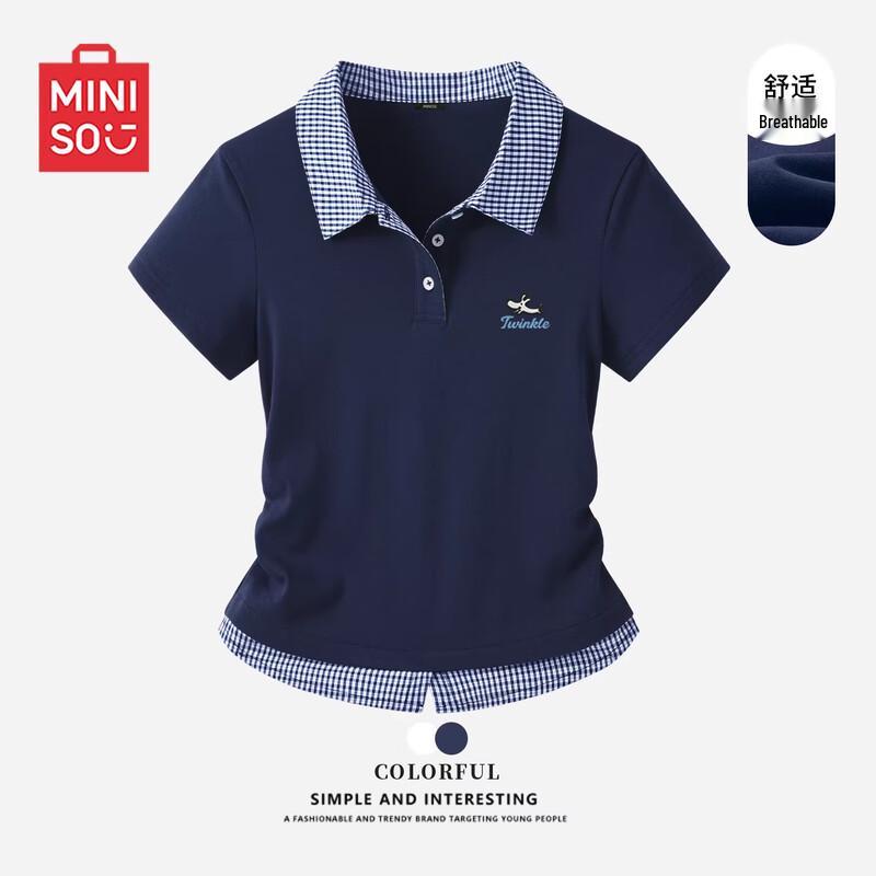 Женская клетчатая футболка-поло в стиле преппи MINISO S