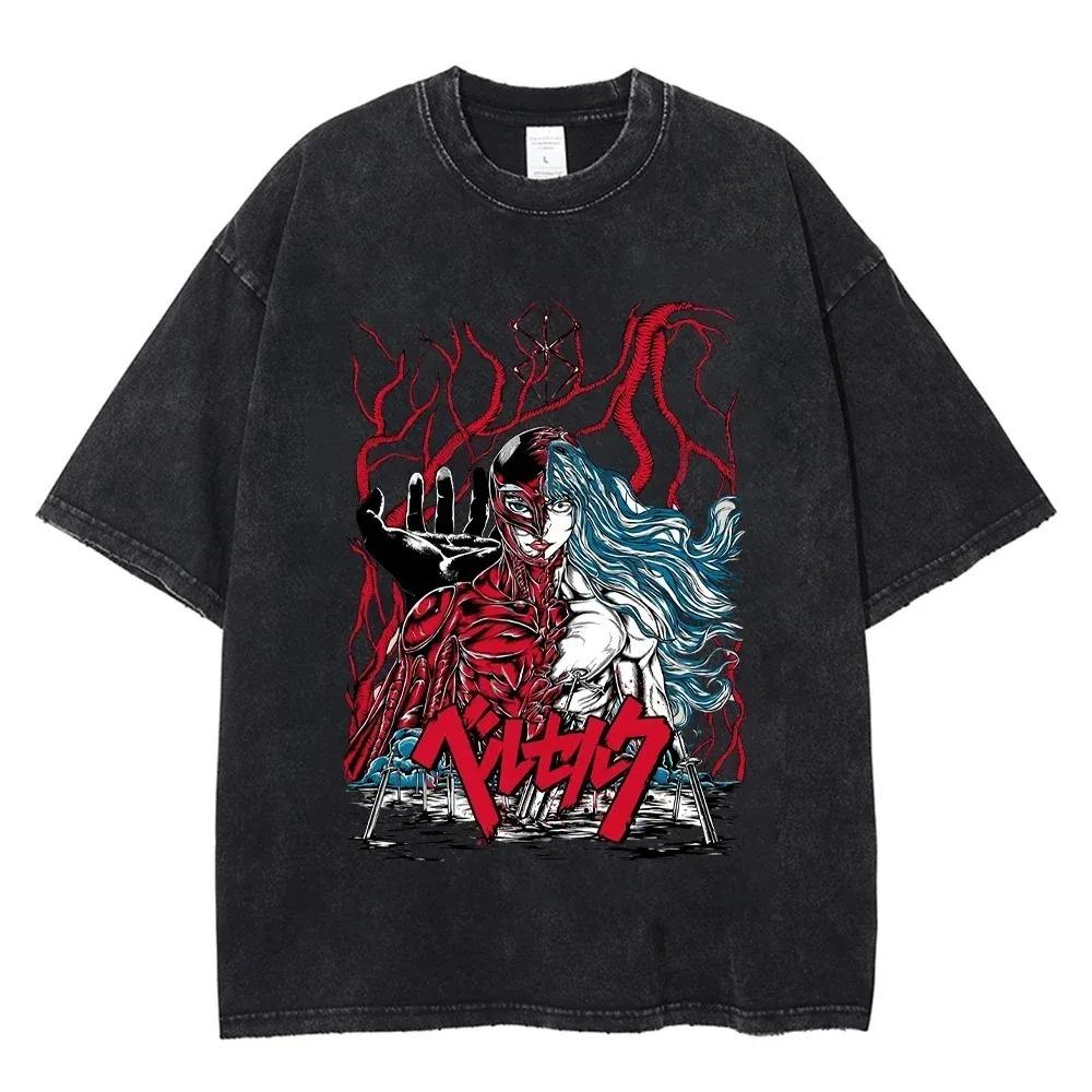 Casual Harajuku Vintage Hip Hop Clothing  Anime Berserk Griffith T Shirts Washed Manga Graphic Oversized Y2k TShirts Unisex