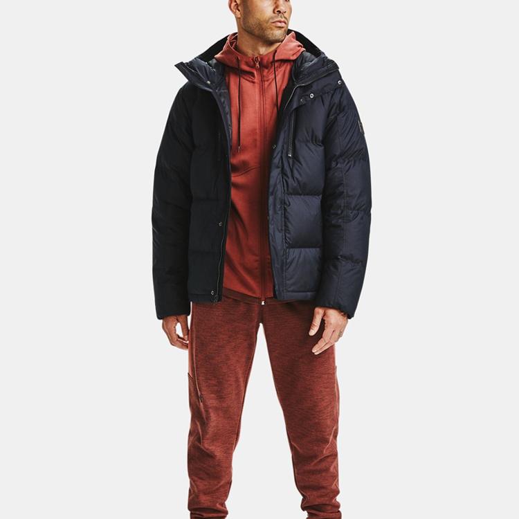 Under Armour Warm Solid Color Sports Hooded Down Jacket Outerwear Men Outerwear Black 1355853-001