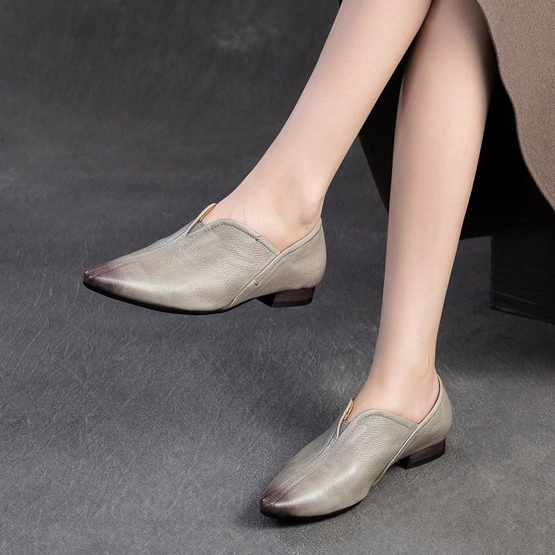 Johnature Ekte skinn Spiss tå Flats Komfortable myke såler Pendling Hverdagslige Damesko Slip-on