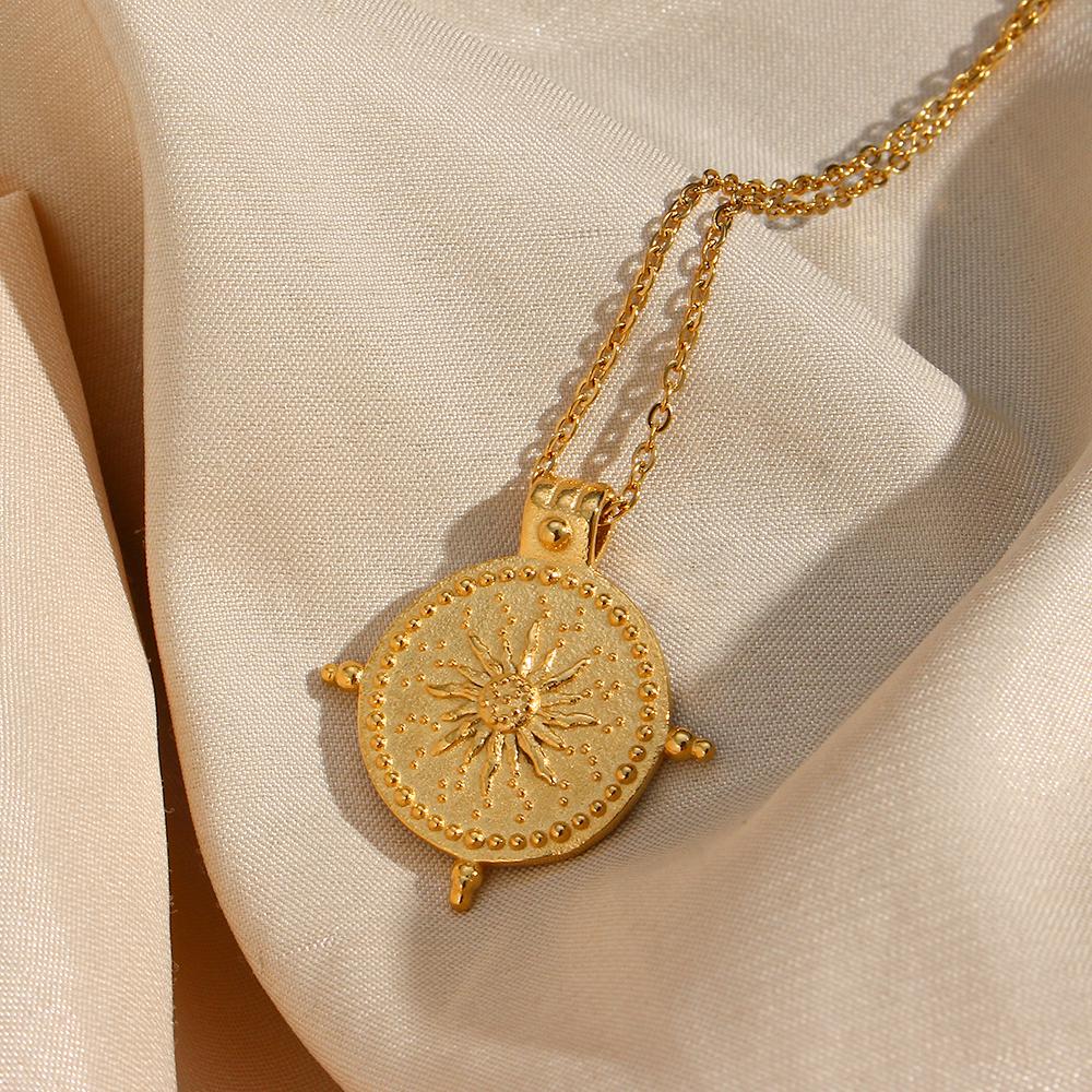 MamacitaSlay 316L Stainless Steel Vintage Sun Pendant Necklace 18K Gold Plated Waterproof Jewelry For Women Trend Necklace