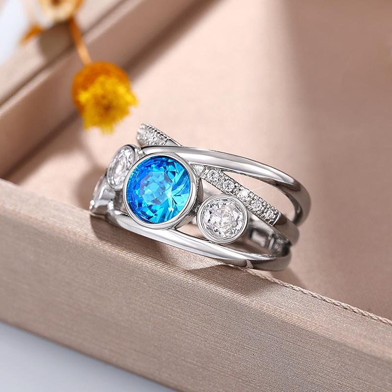Xiaomi Huitan Silver Color Women Ring Inlaid Sparkling Blue Cubic Zirconia Trendy Charming Accessories Chic Jewelry for Party Daily