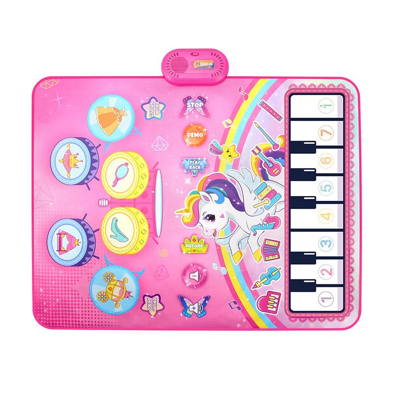 

90x70см Музыкальный коврик Единорог Детский коврик для малышей Клавиатура пианино и барабан 2 в 1 Игрушки Танцевальный коврик 8 инструментов Звуковые развивающие игрушки розовый