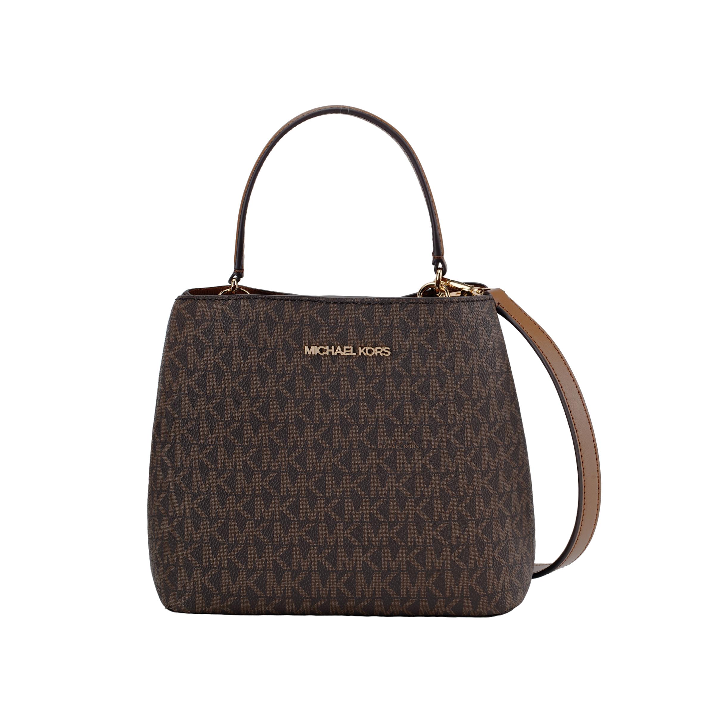 Michael Kors Mk Pratt Logo Print Adjustable Detachable Shoulder Strap Magnetic Closure Coated Canvas Bucket Bag Women bags Dark-Brown 35S4G3FM5B-BROWN Basic Set BagDust Bag 19950₽