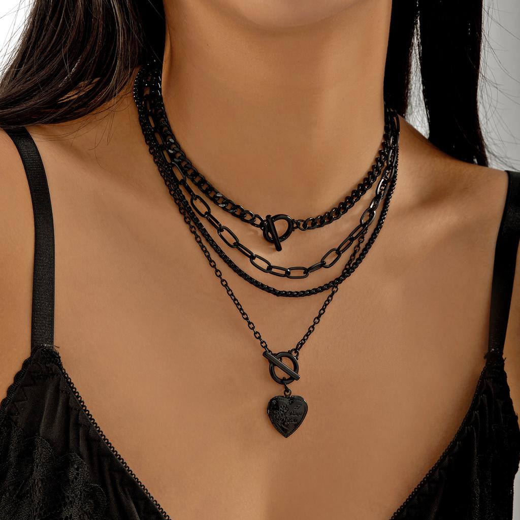 4 szt./zestaw Gotycki Punk Czarny Serce Gwiazda Frędzle Wisiorek Choker Naszyjnik dla Kobiet Vintage Metalowy Gruby Łańcuch Akcesoria Biżuteria Y2K