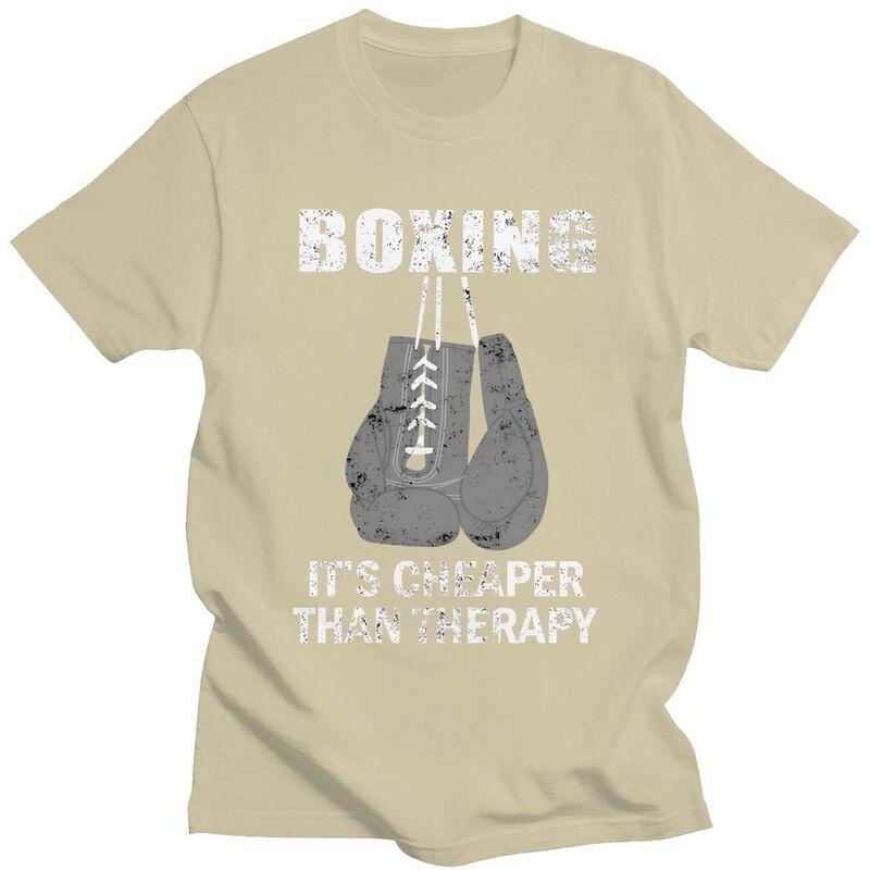 Male Boxing Cheaper Than Therapy T Shirts Summer Short Sleeve Pure Cotton Boxer Fighter Quotes Tshirt Leisure Graphic Tee Tops