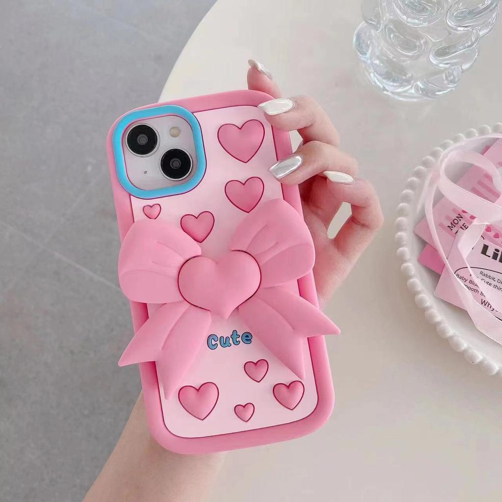 Applicable to Apple 13 mobile phone case iPhone15 three-dimensional love butterfly 16pro max girl heart cute silicone