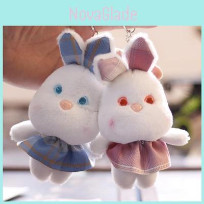 Ins Style Cute Bunny Plush Pendant Checkered Rabbit Doll Bag Charm Keychain Pink Blue