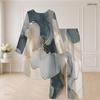 Women Plus Size Round Neck Long Sleeve Printed High Low Top Wide Leg Pants Two Piece Set