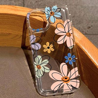 Flower Pattern Protective Transparent Case For iPhone 17 Air 16 15 14 Pro Max 11 12 13 Pro 16E 7 8 Plus Shock-Absorption Cover