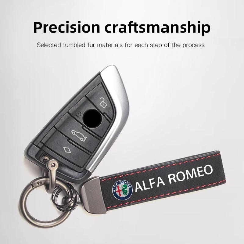 Car Stickers For Alfa Romeo Suede Leather Car Keychain Key Ring Car Emblem Accessories For Alfa Romeo 156 159 147 4C 8C 166 Giul