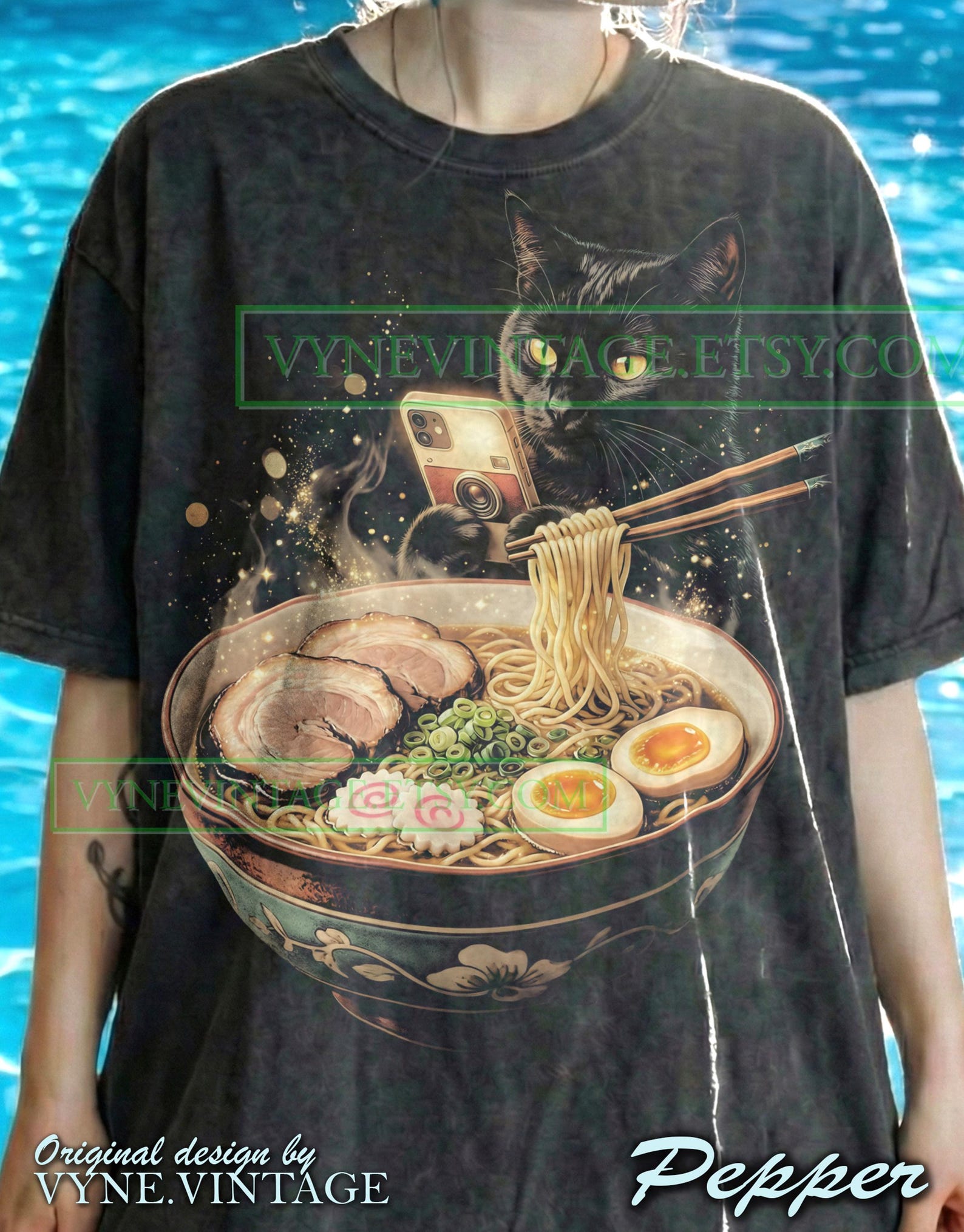 Black Cat Ramen Comfort Colors® Tshirt, Japanese Noodle Tees, Kawaii Kitten Sweater, Funny Anime Tanktop, Foodie Aesthetic Cat Lover 2XL