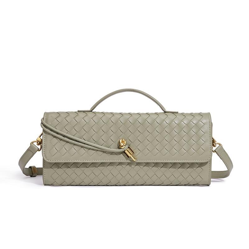 [] Niche Woven One-shoulder Baguette Bag, Horizontal Clutch Bag, Women's Oblique Span Bag