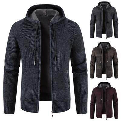 Herren-Mantel mit Kapuze, Plüsch, kariert, Strick, Kordelzug, Pullover, warm, einfarbig, Jacken, Oberteile