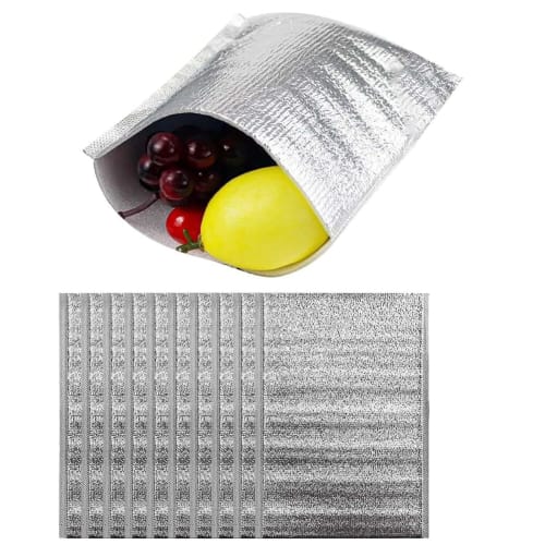 

UOPR Aluminum Insulated Cooler Bags, Set of 10, Lunch Drawstring Bags, Bento Bags, Disposable Aluminum Bags, 20cm x 30cm, Large Capacity, Leak-Proof,