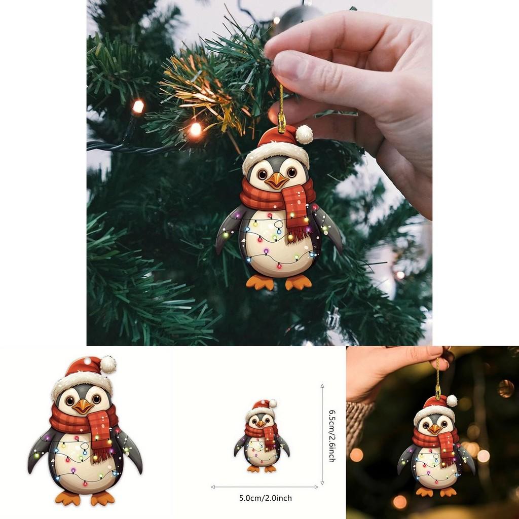 Penguin Car Decor Acrylic Christmas Hat Pendant With Cartoon Design For Vehicle Interior