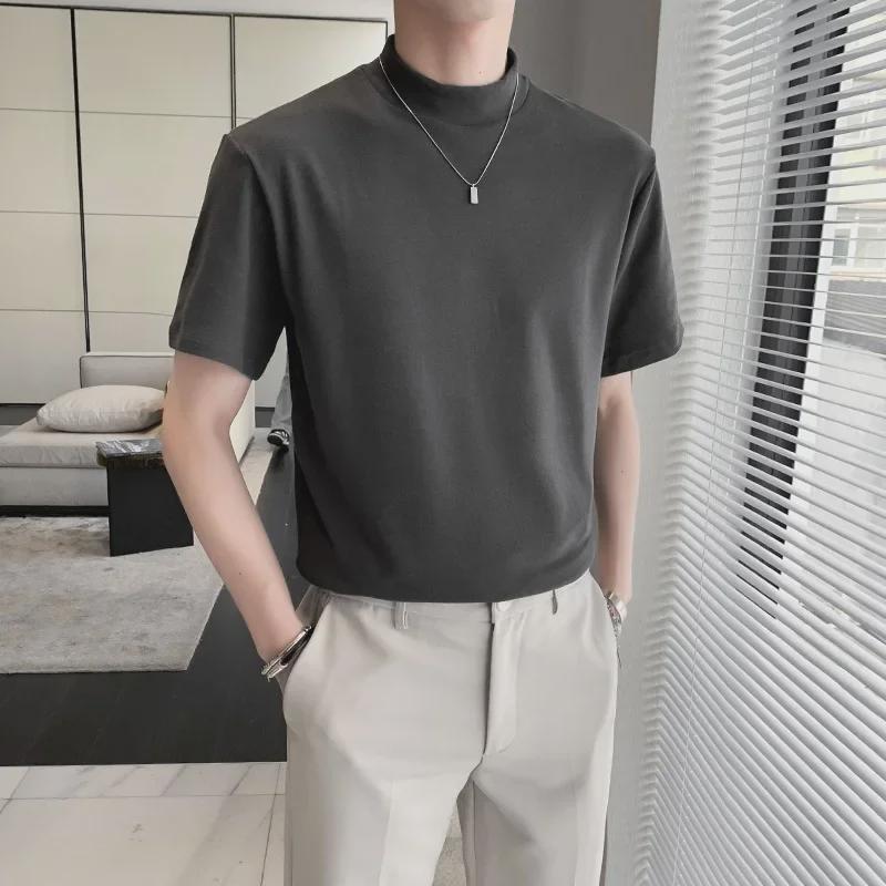 Men’s High-End Short-Sleeve T-Shirt: Lightweight, Half-High Collar, Solid Color, Ideal for Spring and Autumn.