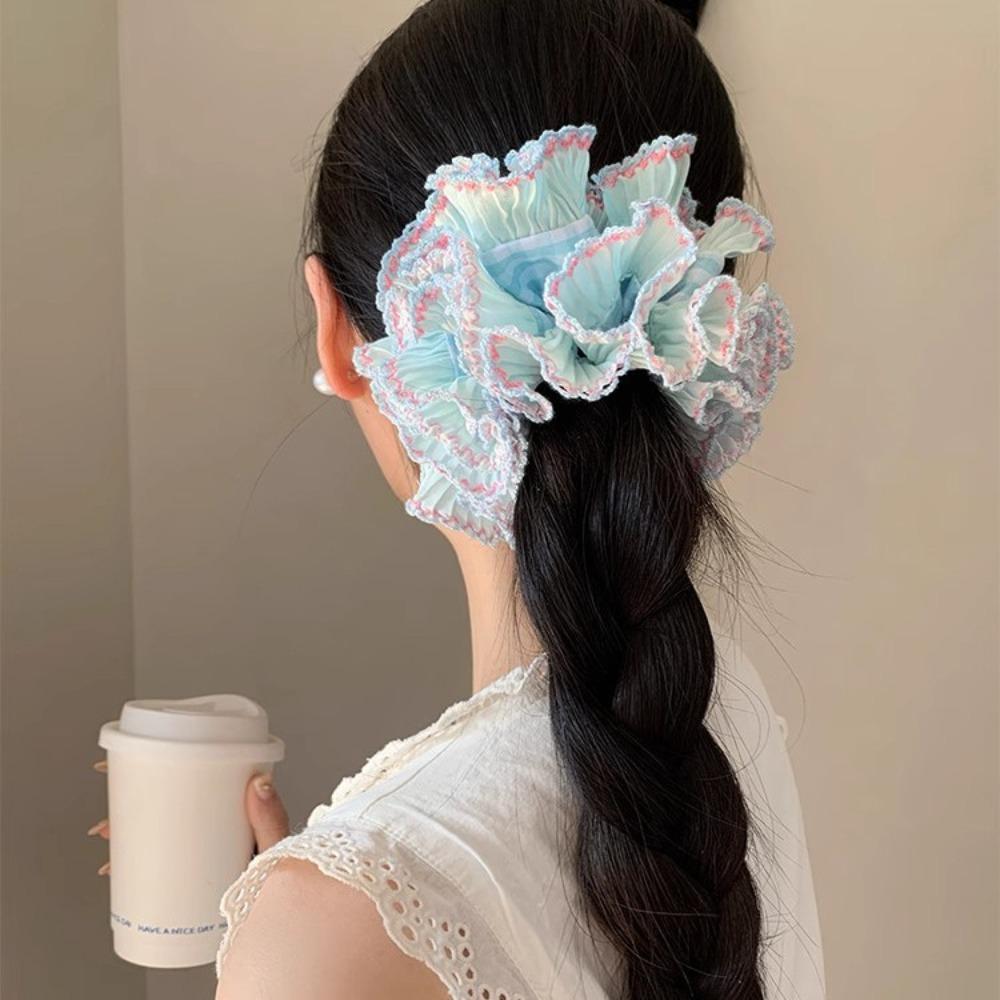 Elastic Plaid Scrunchies Sweet Exaggerated Hair Ring Personality Large Lace Hair Tie  Daily
