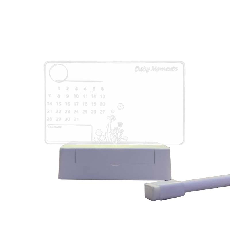 Transparenter Schreibtischkalender aus Acryl, Planer, LED-Nachtlicht mit Ständer, löschbarer Marker, Bürokalender, Planer