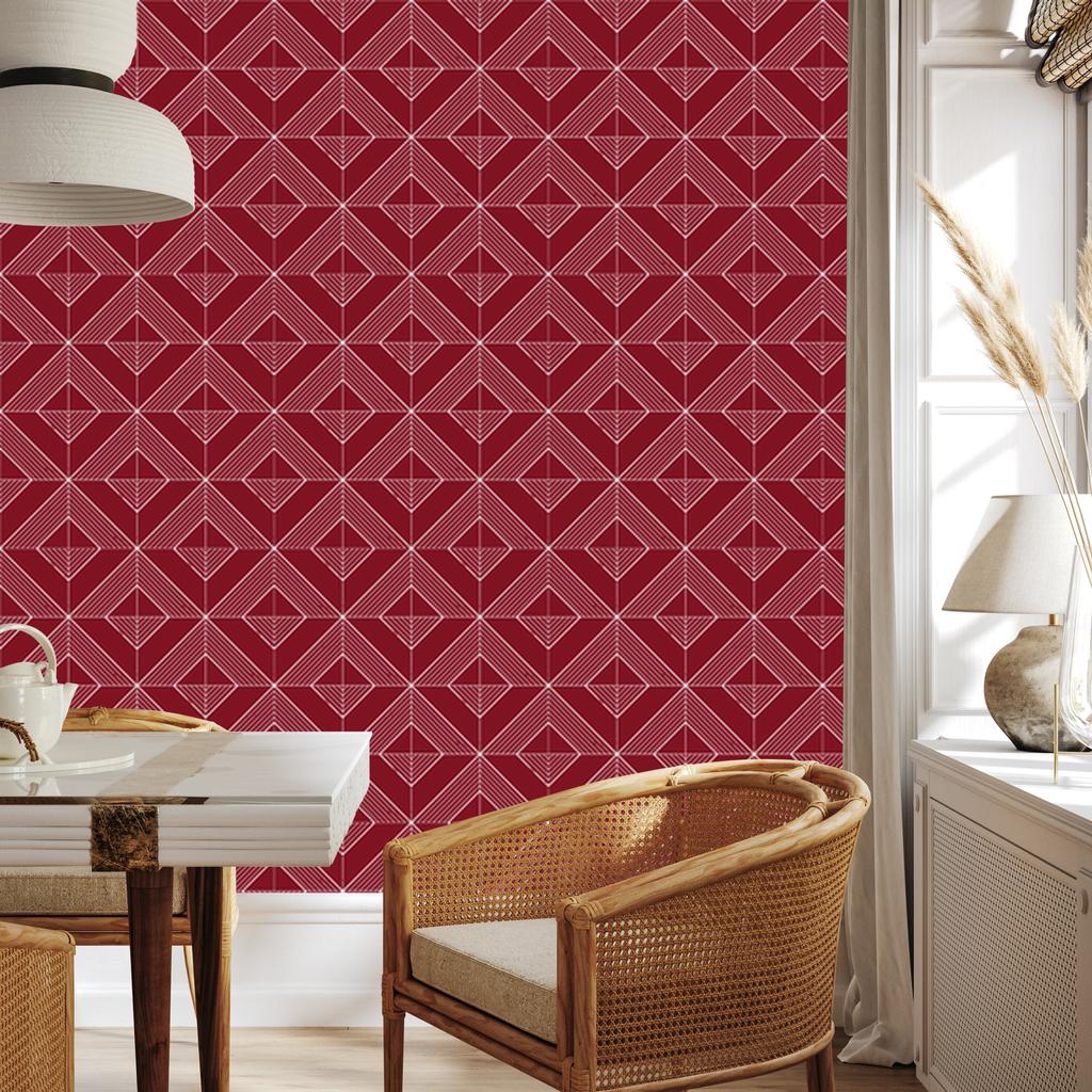 Geometric rhombus wallpaper, red background, red center, 50x1000
