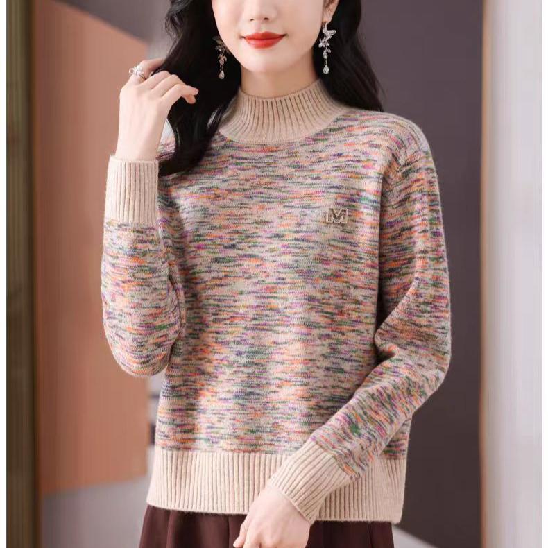 Cashmere Sweater Women Half Turtleneck Pullover Thickened Knitted Sweater and Loose Solid-colored Base Layer