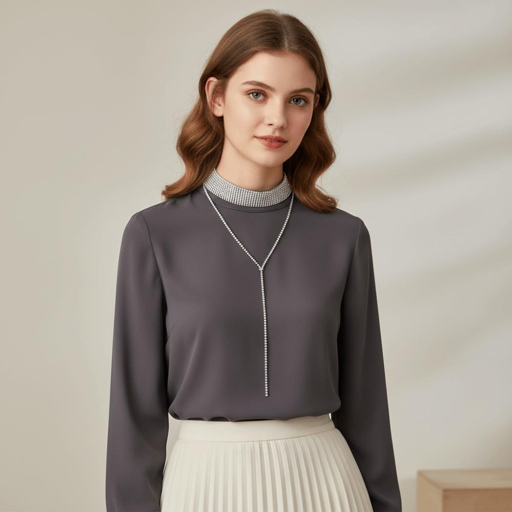 Y-shaped Rhinestone Necklace Gold Long Choker Sweet Multi-Layer Necklace  Wedding