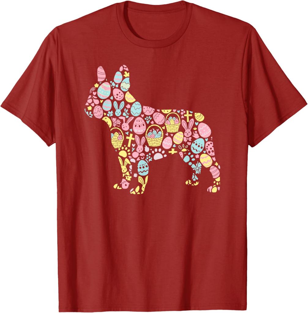 French Bulldog Easter Egg Collage Graphic Tee Men Women Casual Trip T-Shirt