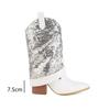Sequin Cloth Western Boots Women Glitter Silver Gold Chunky High Heels Mid-calf Cowboy Boots Cowgirl Shoes