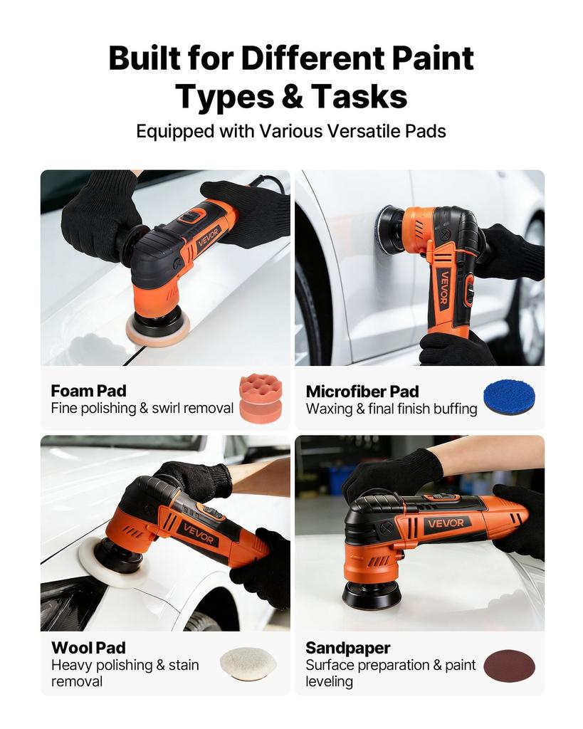 Car Buffer Polisher, 30/50/76 mm Rotary Polisher Buffer, 600W 6 Variable Speeds 1000-4500RPM Car Polisher Waxer Kit for Cars Detailing, Waxing,