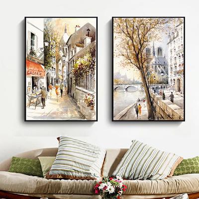 Moderne Wohnzimmer Europäische Kleinstadt Landschaft Dekoration Leinwand Malerei Aquarell Street View Hotel Home Dekoration Kunst