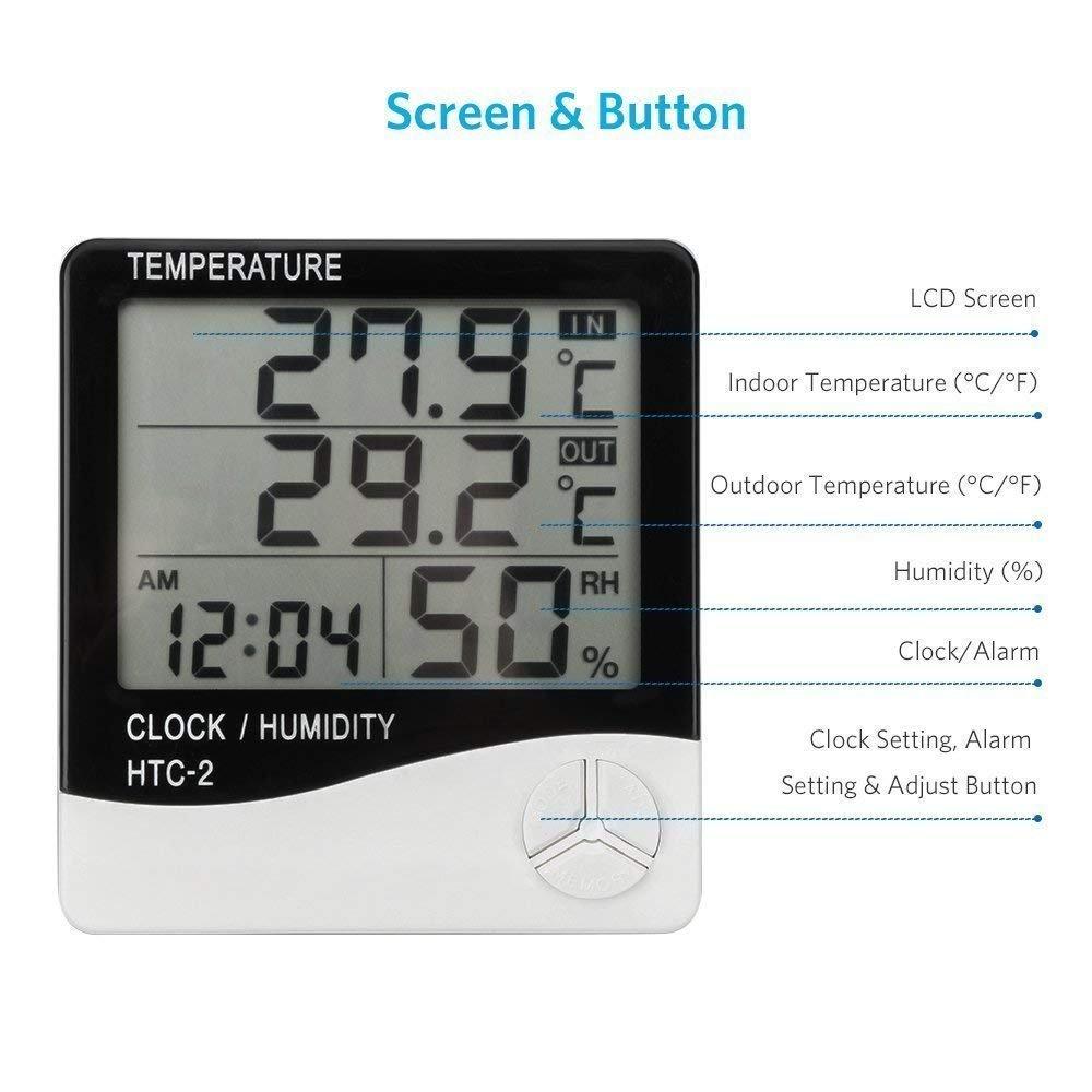 Digital Thermometer Hygrometer LCD Meter Temperature and Humidity Meter Gauge With Clock Humidity Thermometer