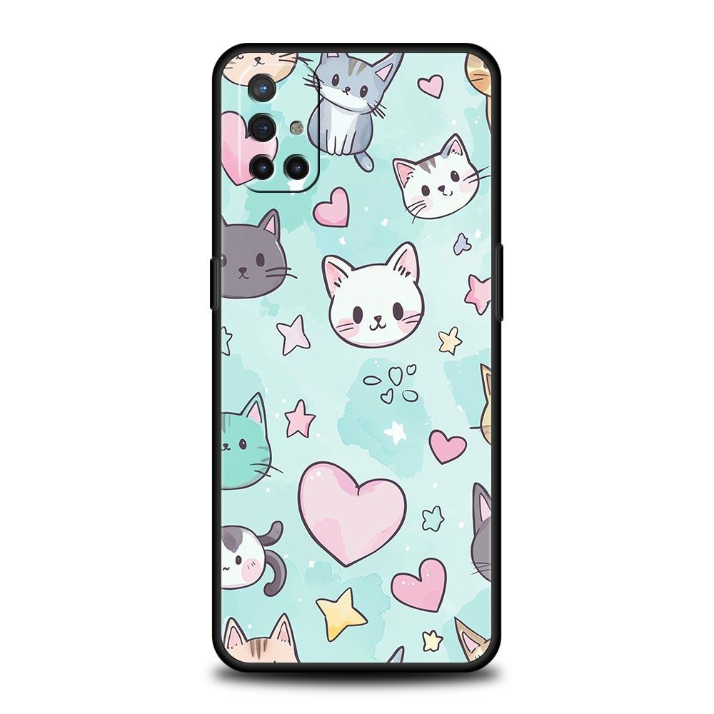 Cute Cartoon Cat Phone Case For OnePlus 13 12 11 10 9 8 7T Pro 13R 12R 10R 9RT 8T Nord N200 N30 2T CE 2 3 5G Lite Soft Cover