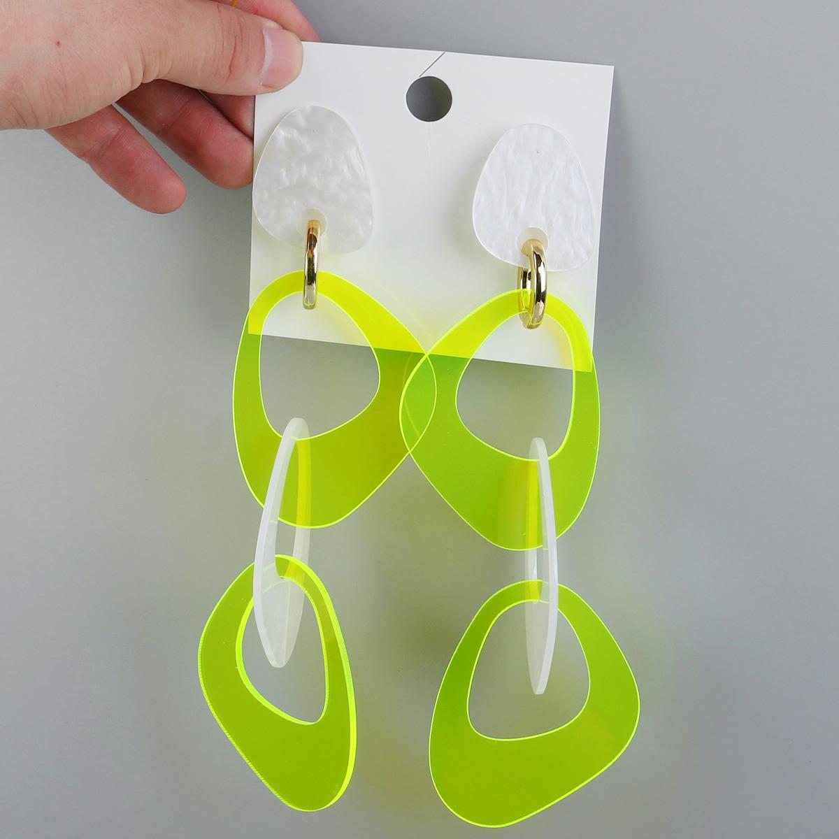 Trendy Neon Yellow Acrylic Transparent Large Drop Long Earrings Creative Colorblock Resin Earring for Women Fashion Accessories Fluorescent