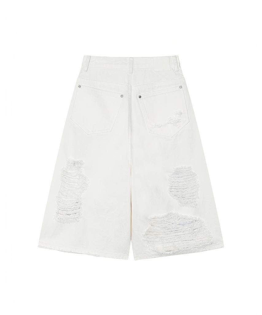 Teulimingbeodeu Scratch Damage Denim Shorts [ White ]