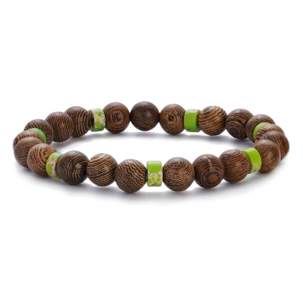 Natural Wood Beads Bracelet Women Men Yoga Meditation Prayer Om Pendant Wooden Jewelry Classic Sliver