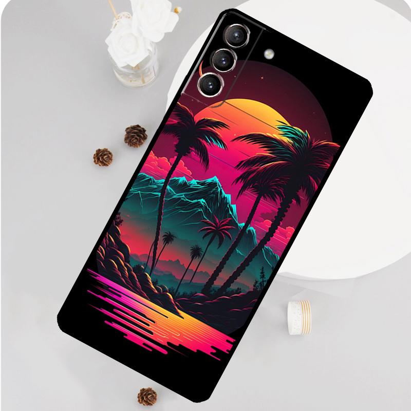 Retrowave Neon Palms Tree Phone Case For Samsung Galaxy S26 S25 S24 S20 S21 S22 S23 Ultra S10 Plus S25 FE Funda Cover