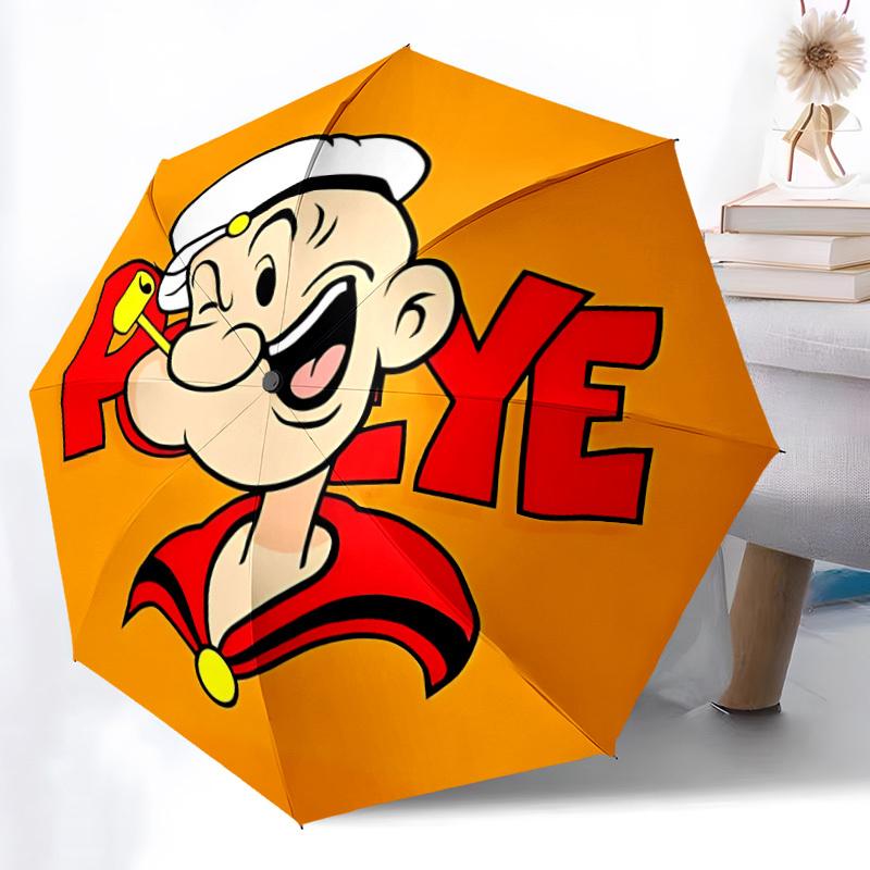 1pc Popeye Sailor Automatic Open/Close Folding Umbrella, Windproof 8-Rib Construction, Lightweight Travel Umbrella for Women/Men 25