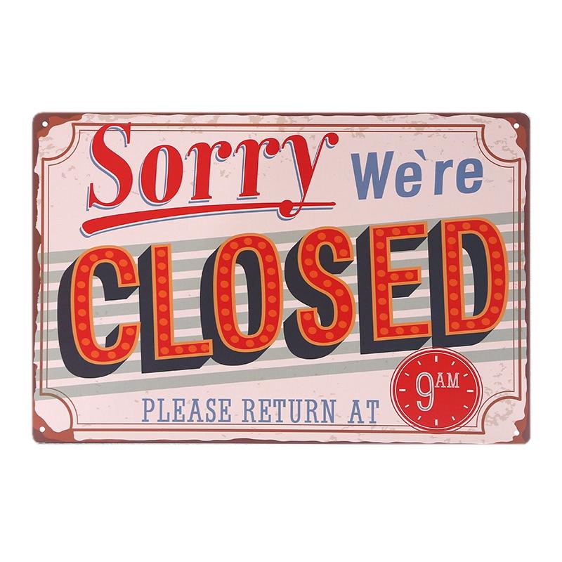 "COME IN WE'RE OPEN " And " SORRY WE'RE CLOSED " Vintage Metal Sign Tin Poster Pub Bar Cafe Shop Entry and Exit Plaque A409