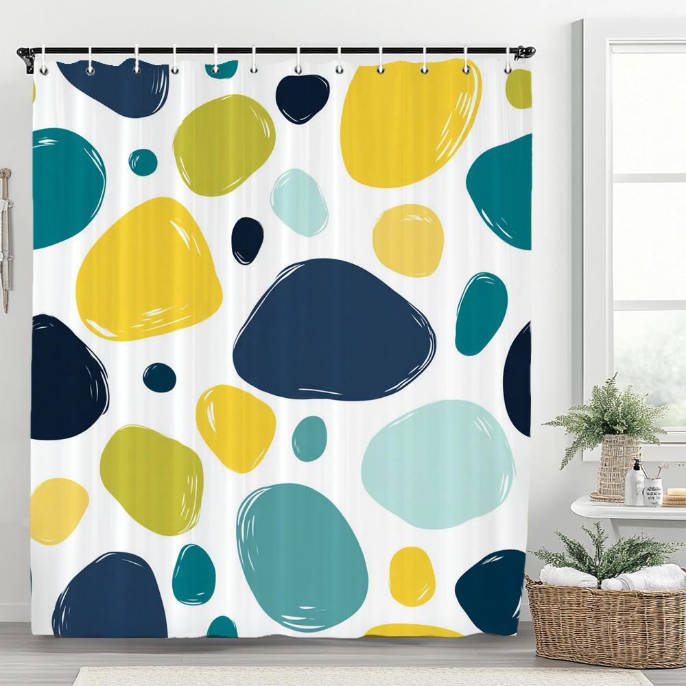 1pc Modern Minimalist Color Dot Pattern Shower Curtain,Bathroom Decorative Curtain, Printed Fabric Home Curtain with Hooks