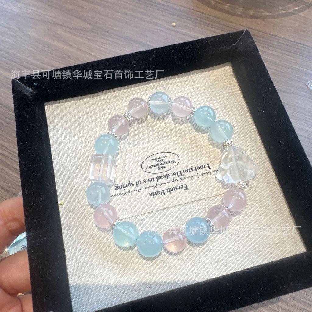 Natural Aquamarine White Crystal Grape Stone Powder Crystal Crystal Bracelet Natural Crystal Bracelet Diy Design