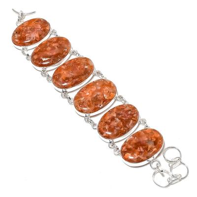 Natural Strawberry Quartz Gemstone Handmade 925 Sterling Silver Bracelet 8" f7K68