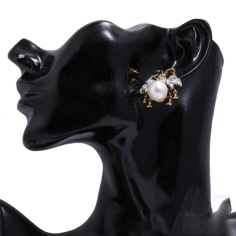 Vintage Spider and Bee Pearl Rhinestone Stud Earrings