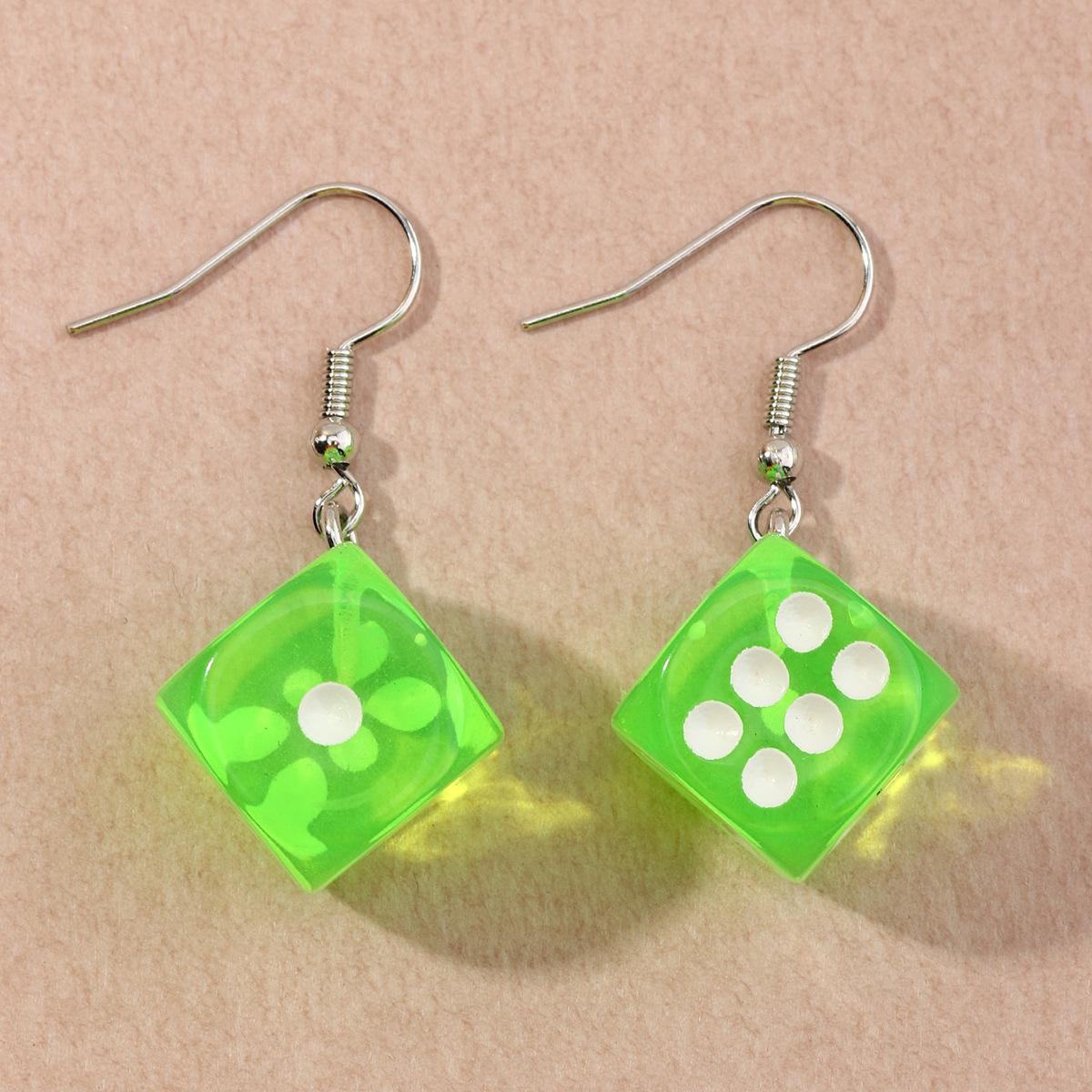 

Transparent Colorful Resin Dice Earrings Geometric Fashion Jewelry For Women зелений