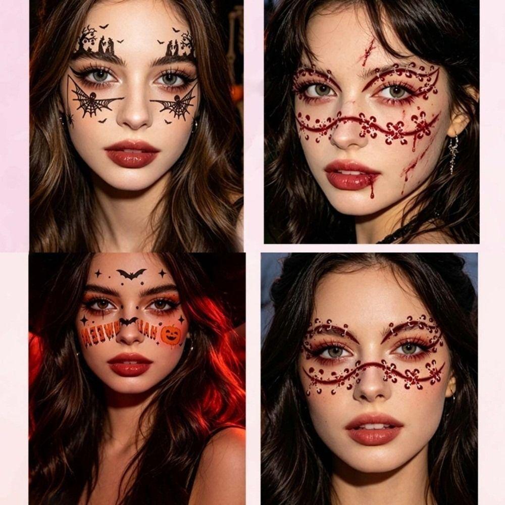 Pumpkin Halloween Face Temporary Tattoo Waterproof Body Art Scar Stickers Kids Adult Make Up